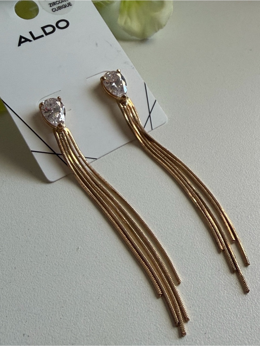 ALDO Gold Teardrop Crystal Tassel Drop Earrings